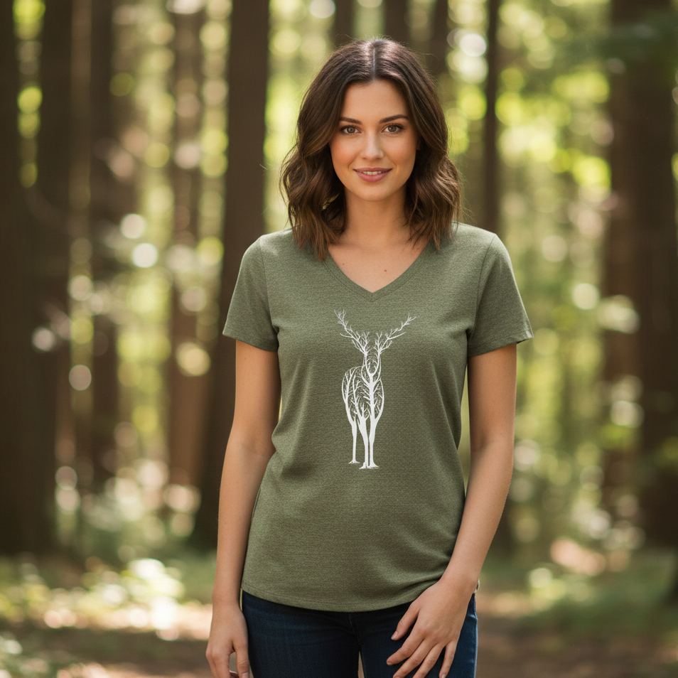 Deer Tree Women's V-Neck Tee